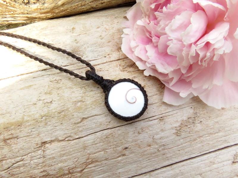 Shiva eye shell macrame necklace, unique gifts for teens