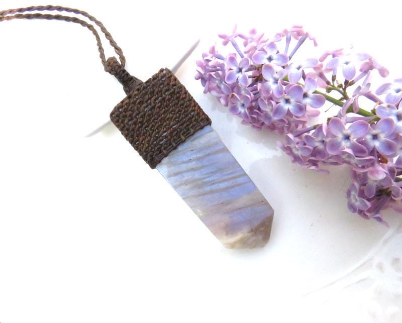 Blue Moonstone necklace, belomorite macrame necklace