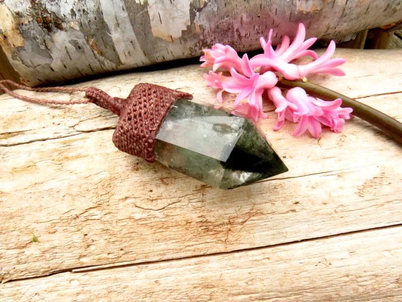 Shamanic Dream Quartz crystal necklace, gemstone necklace