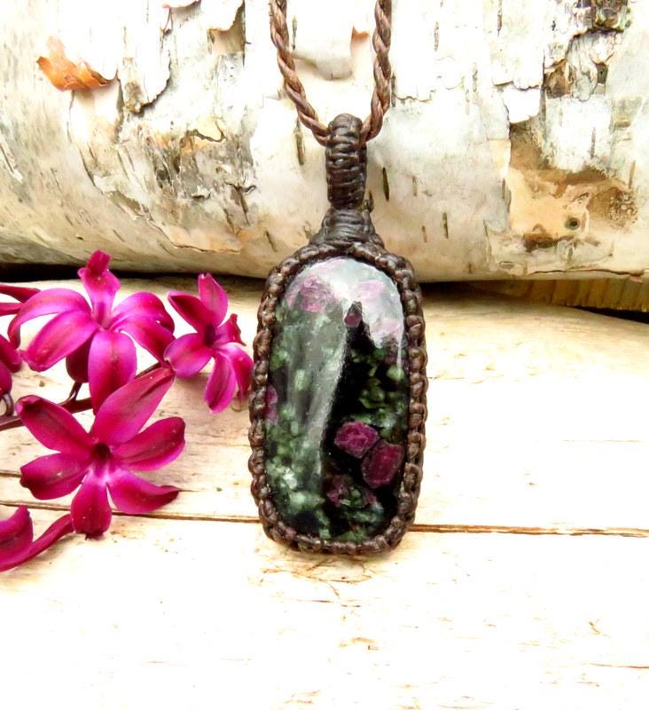 Eudialyte macrame necklace, gemstone necklace