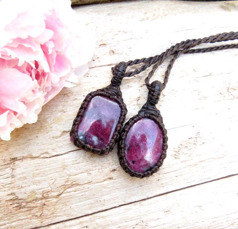 Ruby Necklace macrame necklace, july birthstone