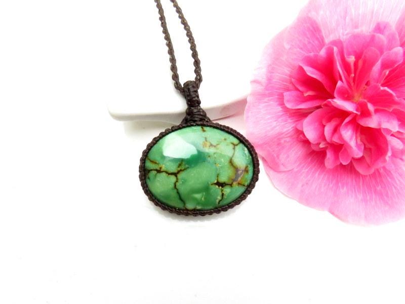 Cloud Mountain Turquoise macrame necklace, Hubei Turquoise jewelry