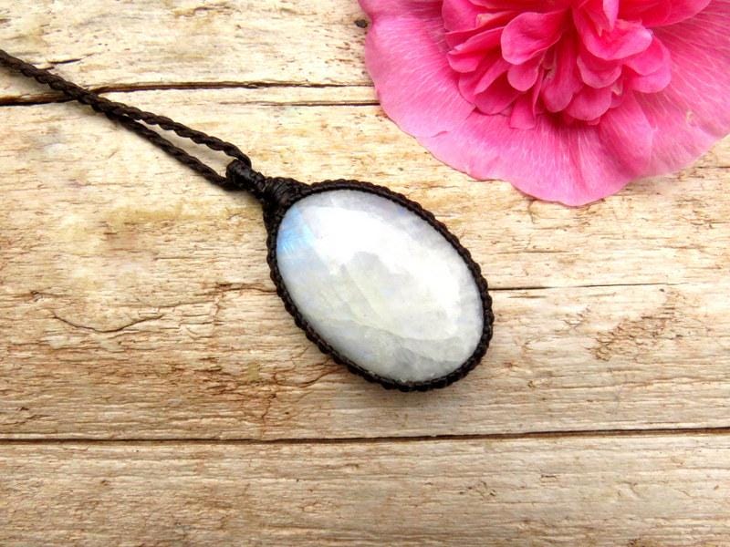 Blue Moonstone macrame necklace, moonstone pendant