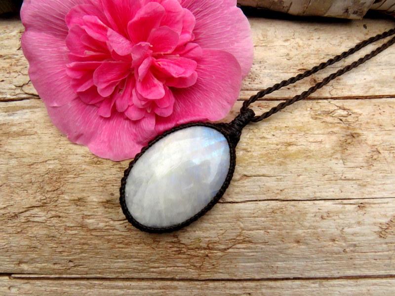 Blue Moonstone macrame necklace, moonstone pendant