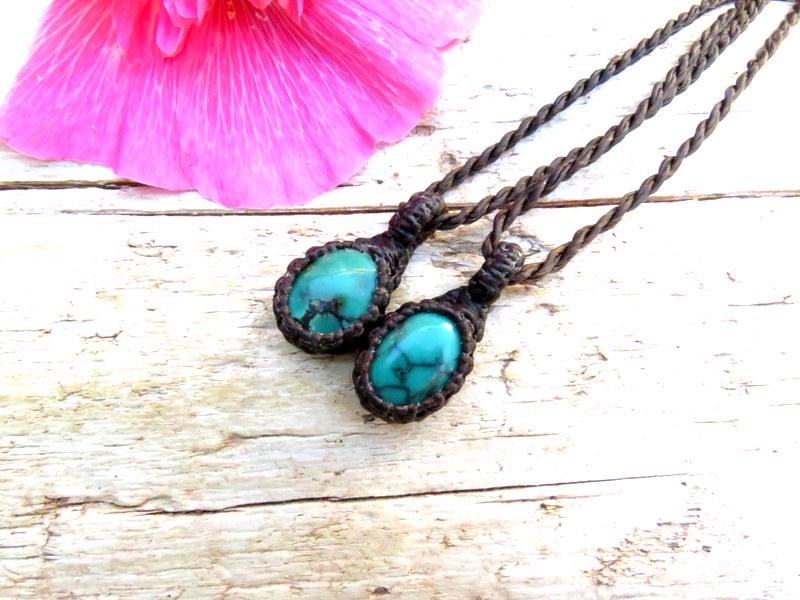 Cloud Mountain Turquoise macrame necklace, Hubei Turquoise jewelry