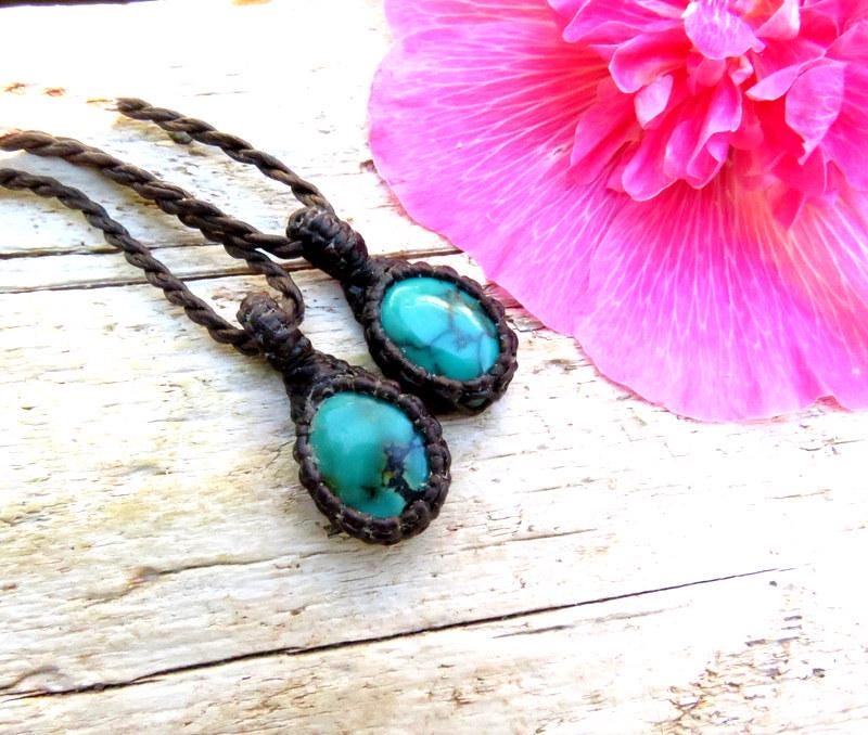 Cloud Mountain Turquoise macrame necklace, Hubei Turquoise jewelry