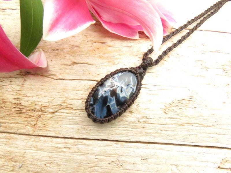 Rare Pietersite gemstone necklace, macrame jewelry