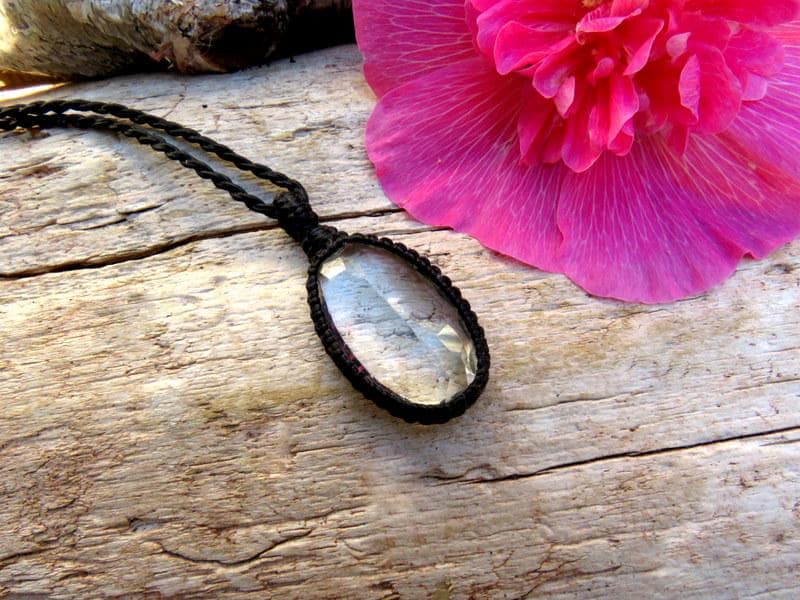 Faceted Quartz Necklace, macrame necklace