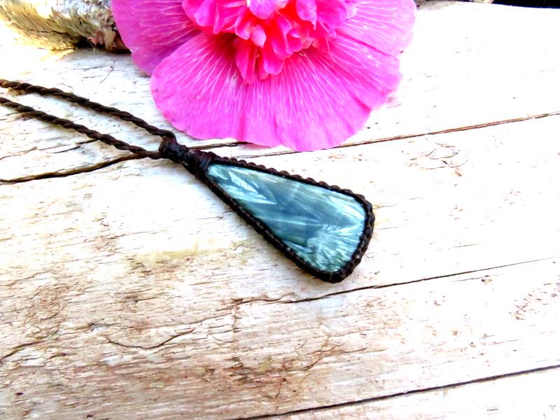 Seraphinite gemstone necklace, seraphinite pendant necklace