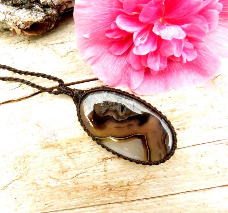Turkish Agate macrame necklace, macrame jewelry