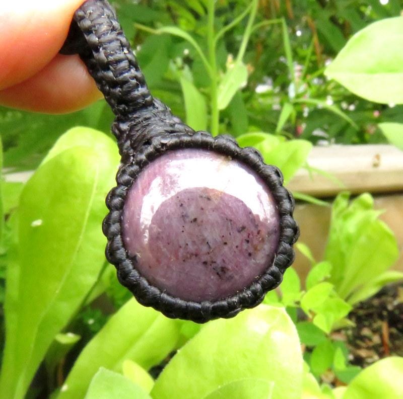 Flashy Ruby macrame necklace, chatoyant Ruby gemstone