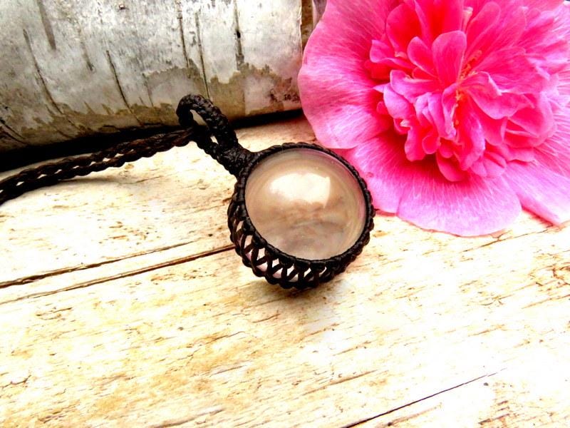 Quartz sphere macrame necklace, gypsy style jewelry
