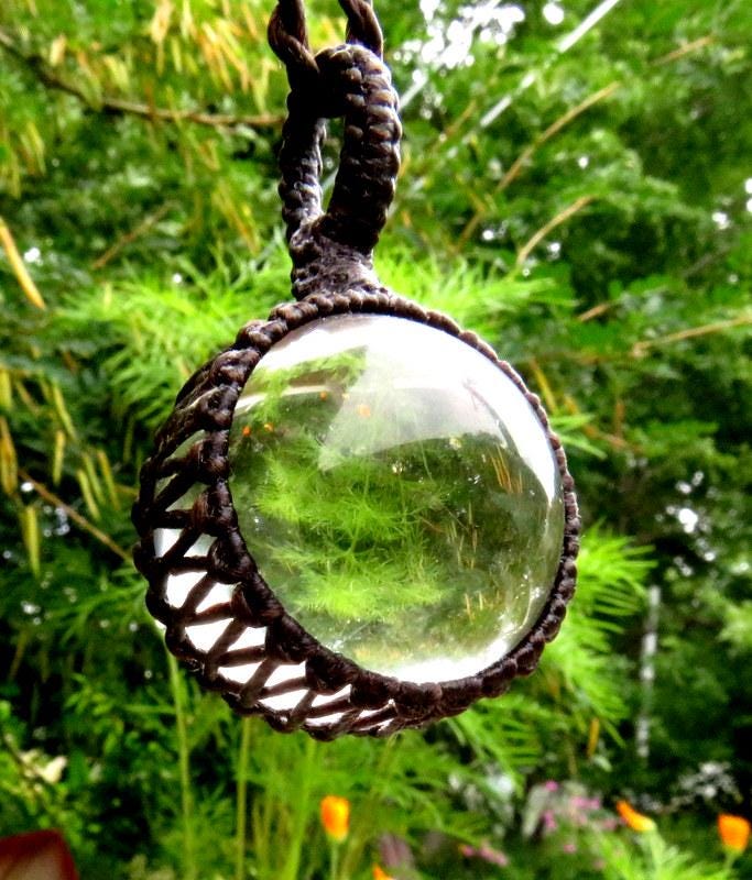 Quartz sphere macrame necklace, gypsy style jewelry