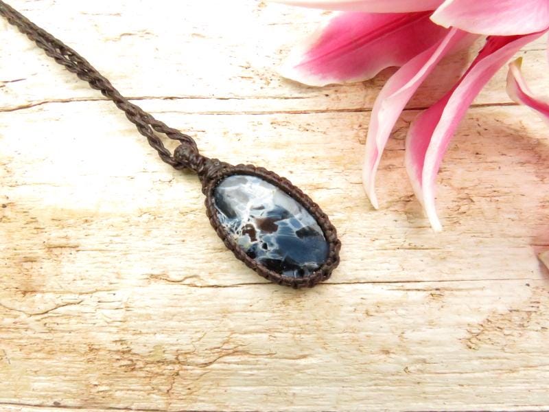 Rare Pietersite gemstone necklace, macrame jewelry