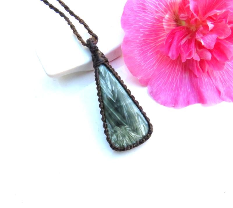 Seraphinite gemstone necklace, seraphinite pendant necklace