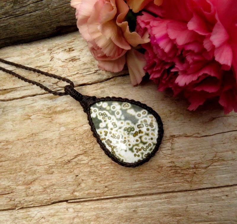 Ocean Jasper macrame necklace, gemstone necklace