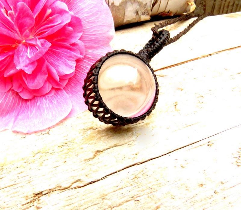 Quartz sphere macrame necklace, gypsy style jewelry