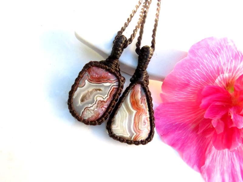 Crazy Lace Agate macrame neckace set, christmas gift ideas