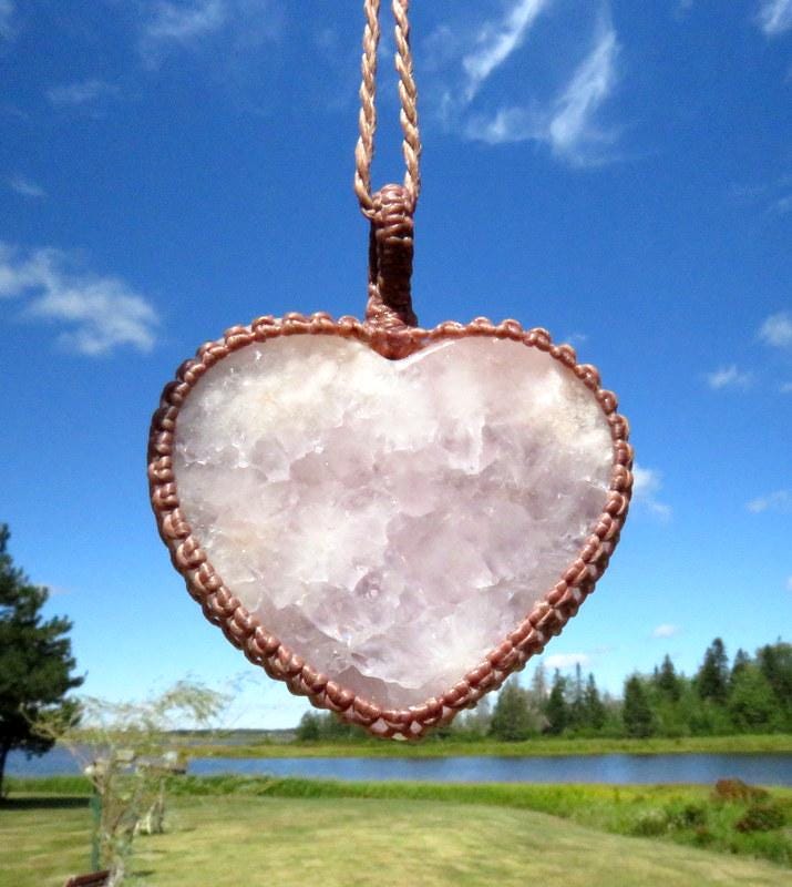 Amethyst Agate crystal necklace, heart pendant