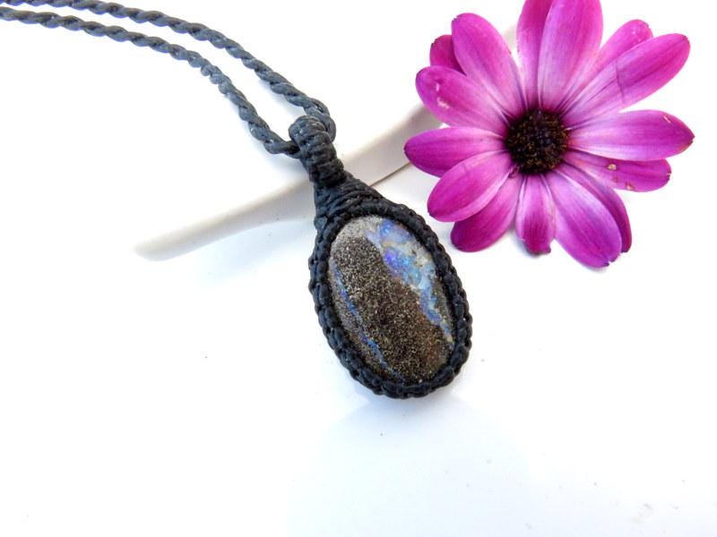 Rare Australian Boulder Opal macrame necklace, gemstone necklace