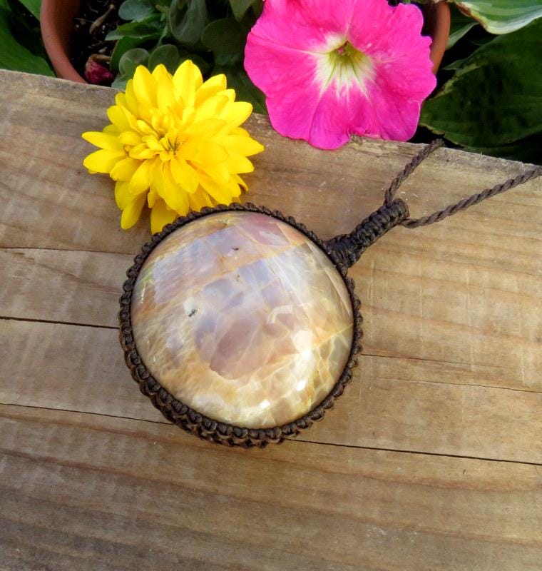 Peach Gray Moonstone gemtsone necklace, flashy moonstone pendant