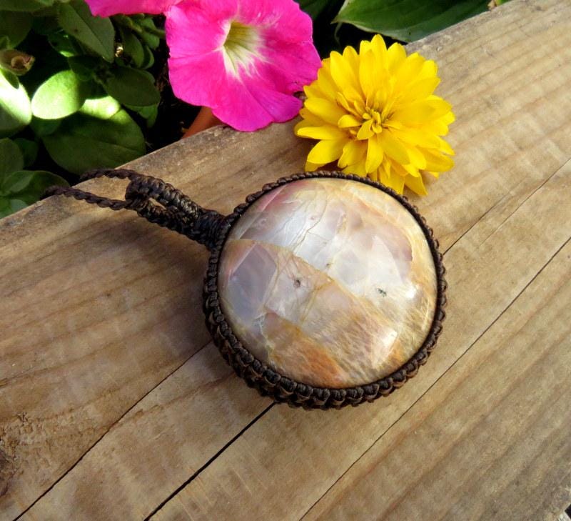 Peach Gray Moonstone gemtsone necklace, flashy moonstone pendant