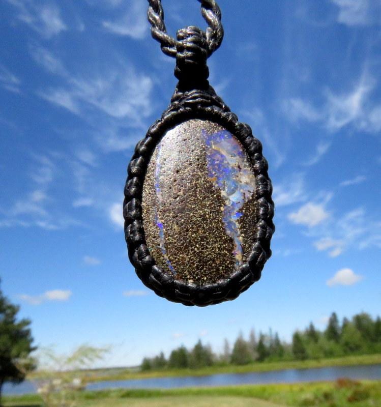 Rare Australian Boulder Opal macrame necklace, gemstone necklace