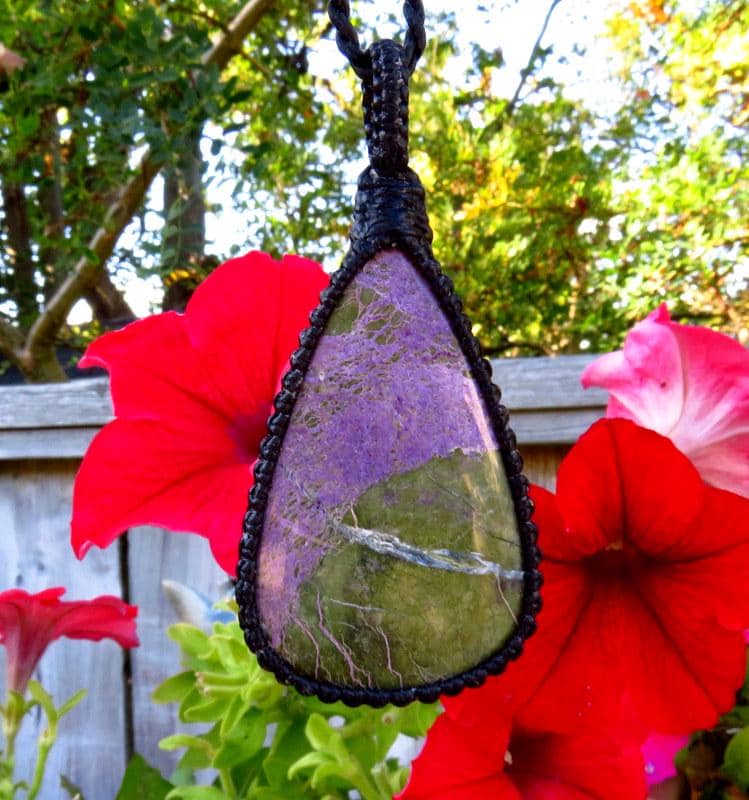 Atlantisite macrame necklace, serpentine jewelry
