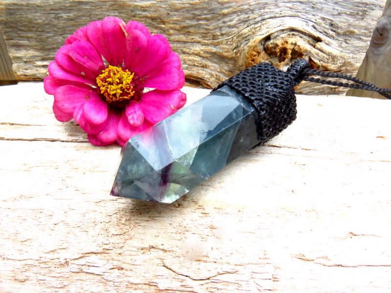 Rainbow Fluorite macrame necklace, Healing stone necklace