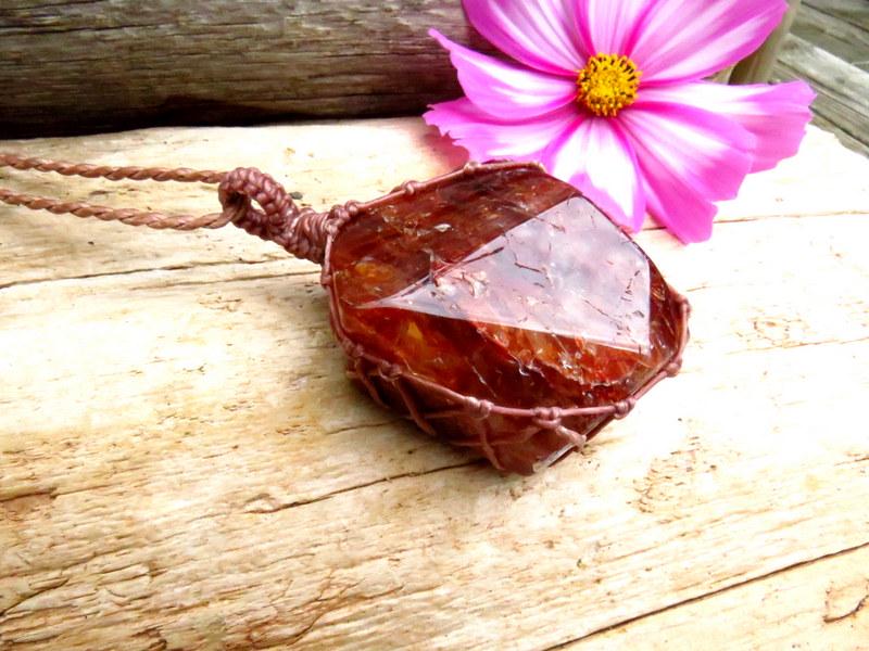 Red Hematoid Quartz necklace, handmade red quartz pendant necklace