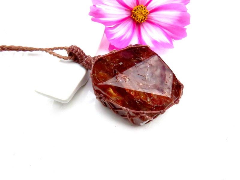 Red Hematoid Quartz necklace, handmade red quartz pendant necklace