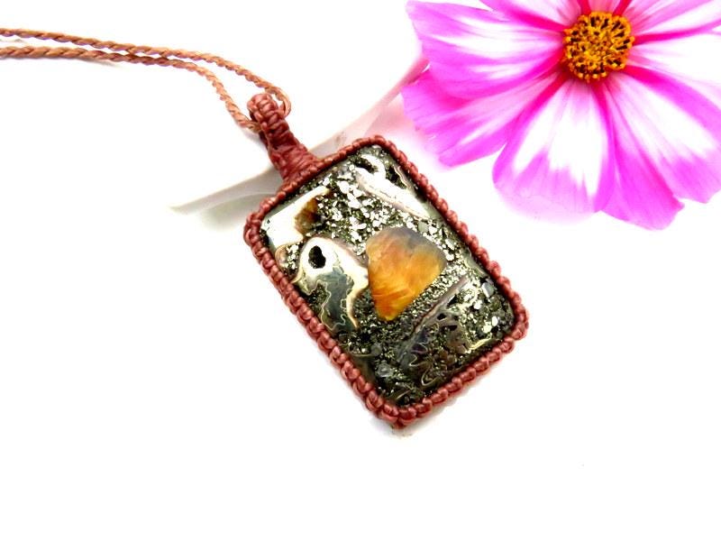 Simbircite with Ammonite macrame necklace, ammonite jewelry