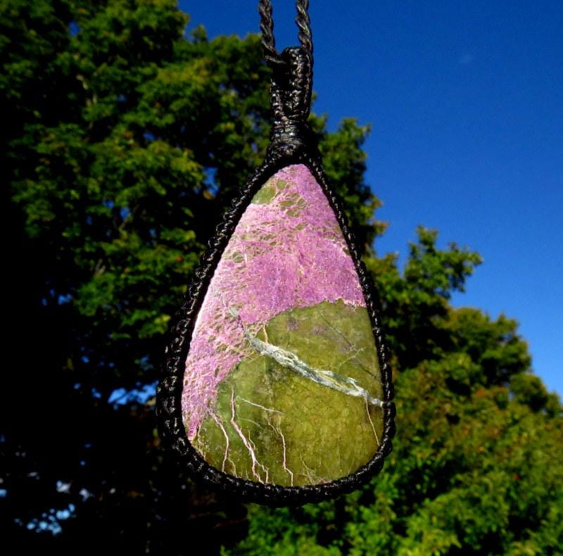 Atlantisite macrame necklace, serpentine jewelry