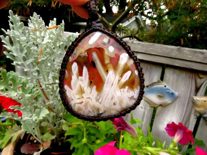 Rare Turkish Agate macrame necklace, christmas gift ideas