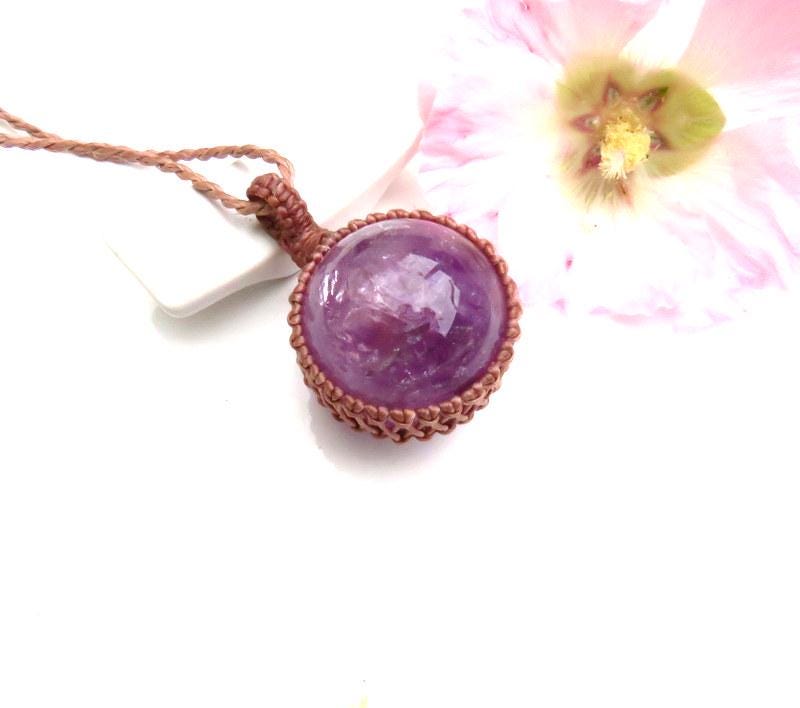 Amethyst sphere crystal necklace, February Birthstone