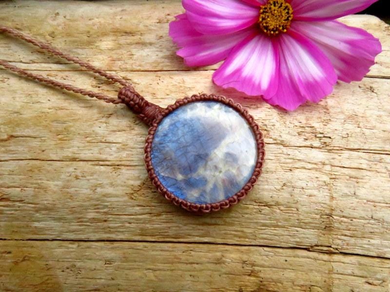 RESERVED FOR MARESA, Rare Sunstone Moonstone macrame necklace