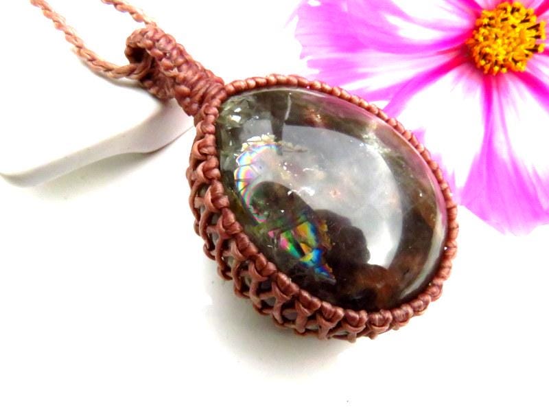 Black Moonstone necklace, Golden Shine Sunstone macrame necklace