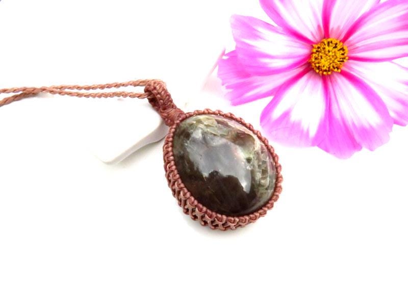 Black Moonstone necklace, Golden Shine Sunstone macrame necklace