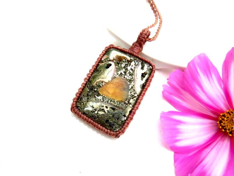 Simbircite with Ammonite macrame necklace, ammonite jewelry