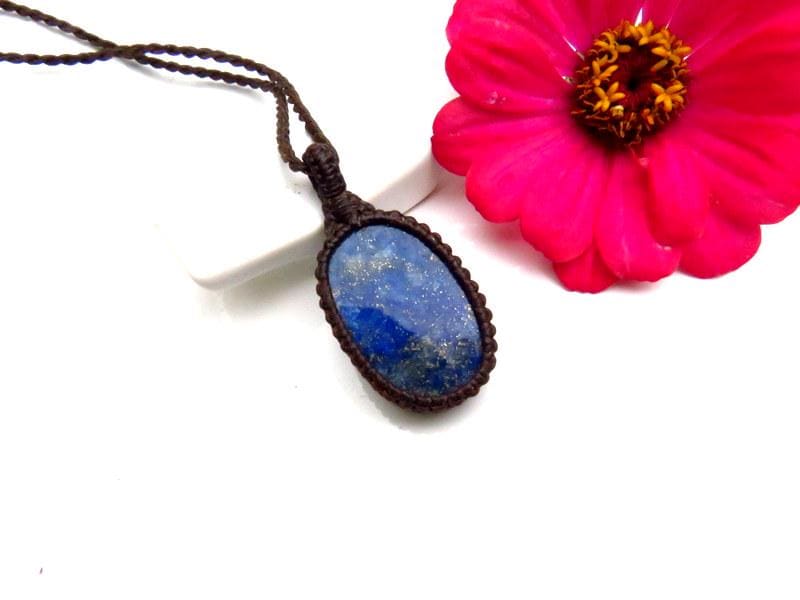 Lapis Lazulli gemstone necklace, macrame necklace