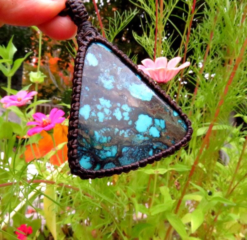 Cloud Mountain Turquoise macrame necklace, Hubei Turquoise jewelry