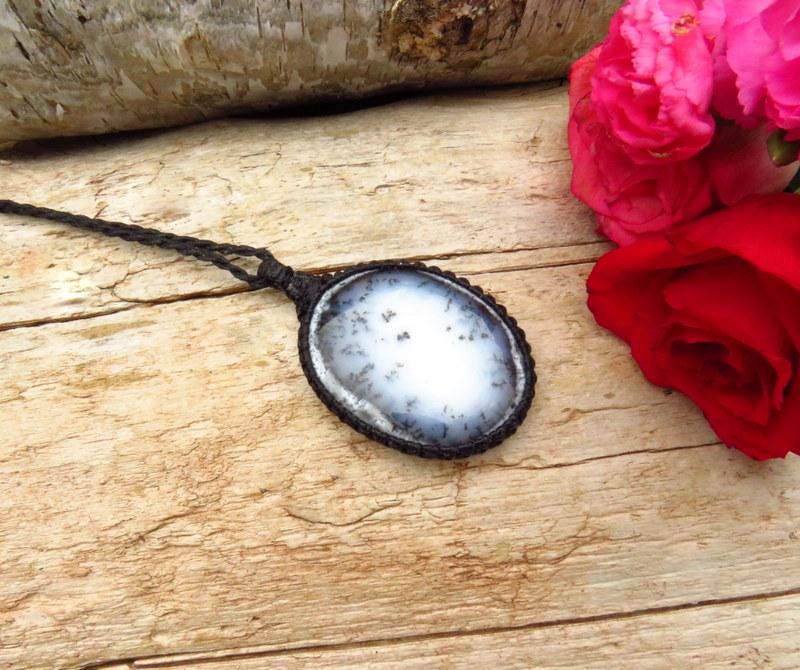 Merlinite Shaman gemstone necklace, macrame necklace