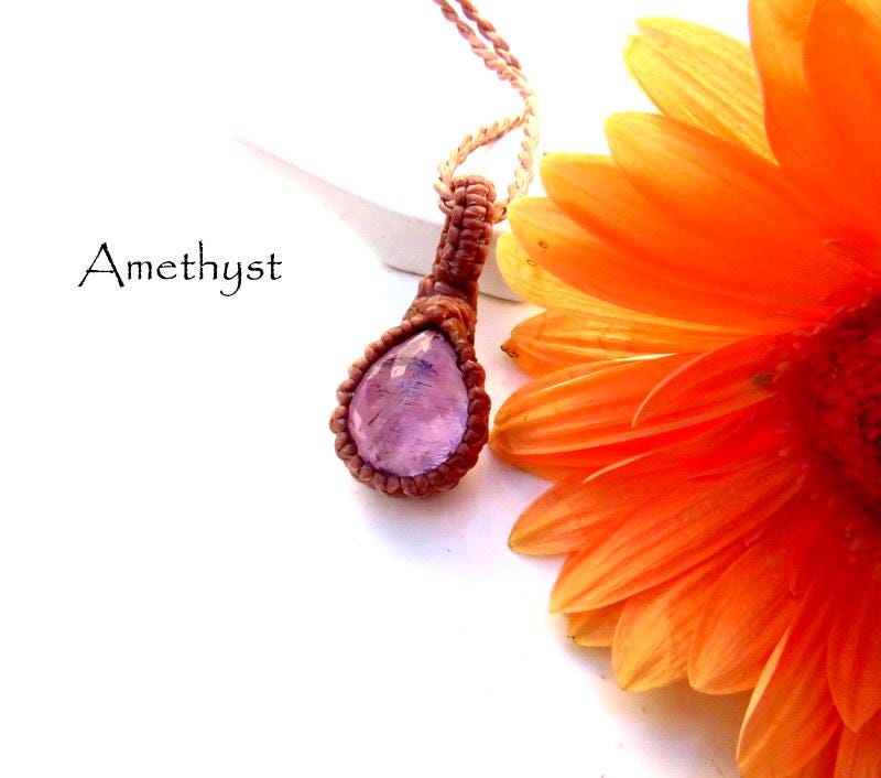 Faceted Amethyst gemstone necklace, Amethyst crystal