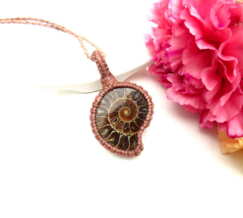 Ammonite Macrame Necklace, Husband gift