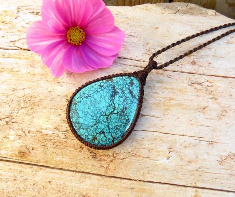 Cloud Mountain Turquoise macrame necklace, Hubei Turquoise jewelry