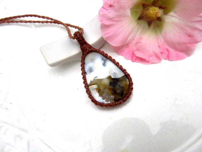 Teardrop Merlinite gemstone necklace, macrame necklace