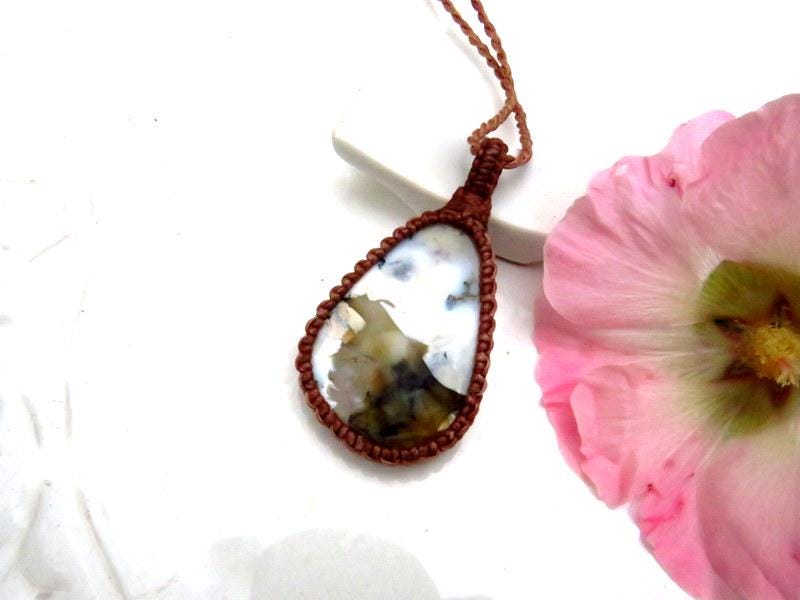 Teardrop Merlinite gemstone necklace, macrame necklace