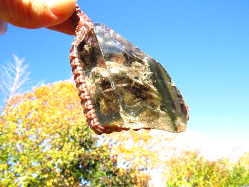 Shamanic Dream Quartz crystal necklace, lodolite jewelry