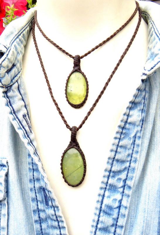 Prehnite Stacking Necklace set, Prehnite crystal necklace, Layering Jewelry, Prehnite Jewelry, Macrame necklace, layering necklace