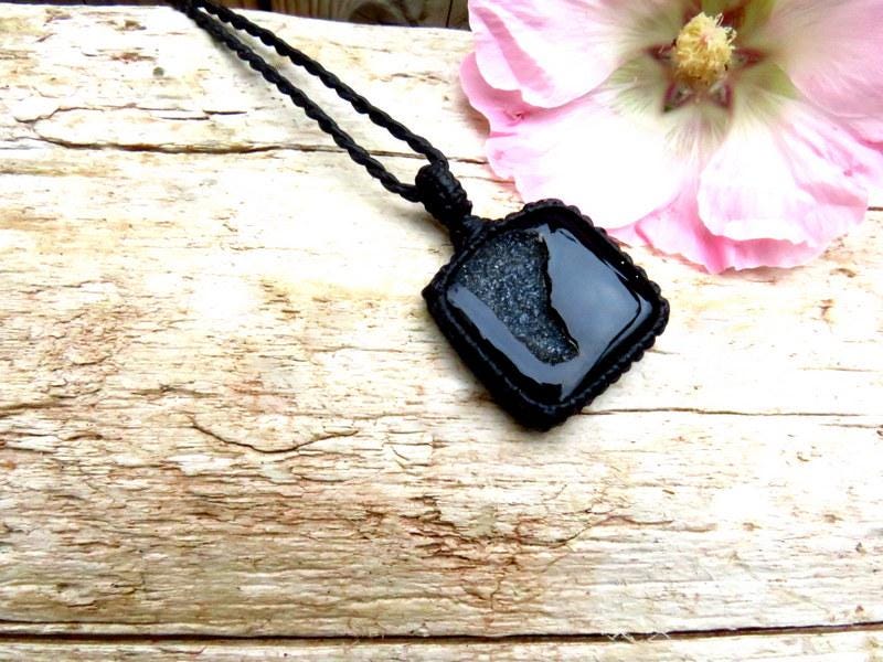 Black Onyx Druzy gemstone necklace, christmas gift ideas for her